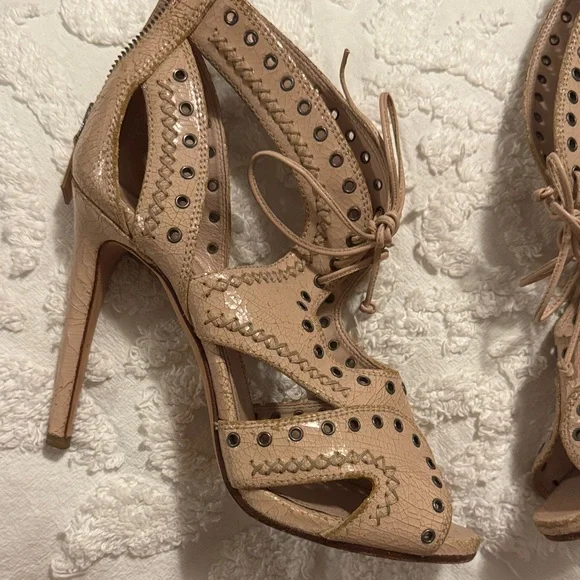 Miu Miu Tan/Pink Distressed Cutout Heels - Picture 4 of 14